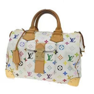 Louis Vuitton Speedy Travel Top Handle Bag Monogram Multicolor Leather White